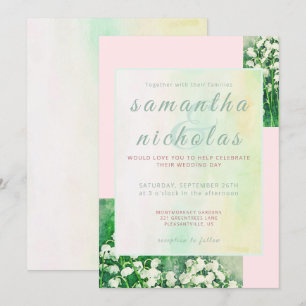 Invitation Floral rose vert moderne mariage élégant