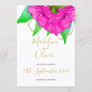 Invitation Floral Rose Vert Or Moderne Mariage élégant