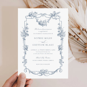 Invitation Floral Rose Vintage Mariage cadre