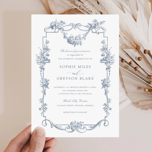 Invitation Floral Rose Vintage Mariage cadre (Créateur téléchargé)