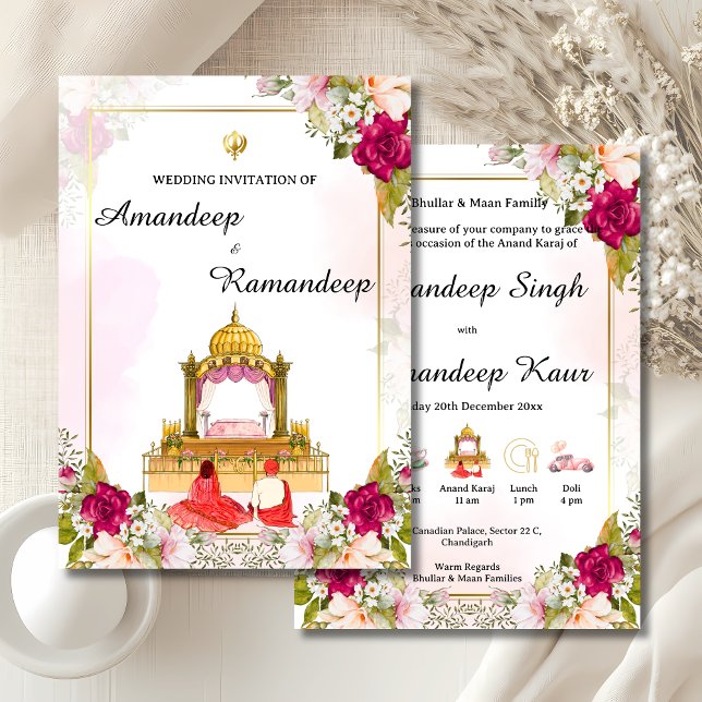 Invitation Floral rouge Anand Karaj modèle d'invitation (Créateur téléchargé)
