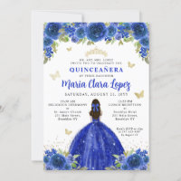 Floral Royal Blue Butterfly Princess Quinceanera