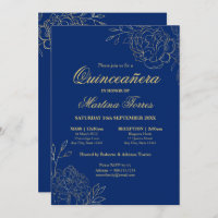 Floral Royal Blue Gold Fine Art Quinceanera