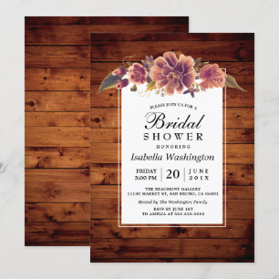 Invitation Floral Rustic Grange Fête des mariées en bois