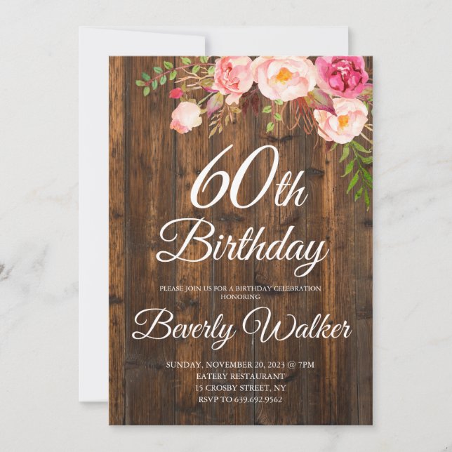 Invitation Floral Rustic Wood 60e anniversaire (Devant)