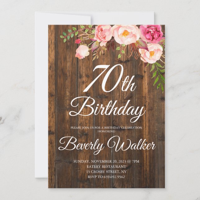 Invitation Floral Rustic Wood 70e anniversaire (Devant)