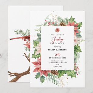 Invitation Floral Rustique baby shower rouge et vert