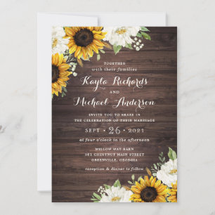 Invitation Floral Rustique Bois de soleil Grange verte