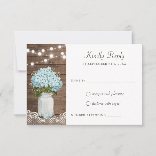 Invitation Floral Rustique Bois Hydrangea Mason Jar Lace (Devant)