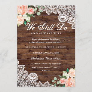 Invitation Floral Rustique dentelle de bois Vow renouveau Ann