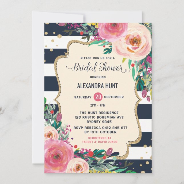 Invitation Floral rustique d'invitation de Fête de la mariée (Devant)