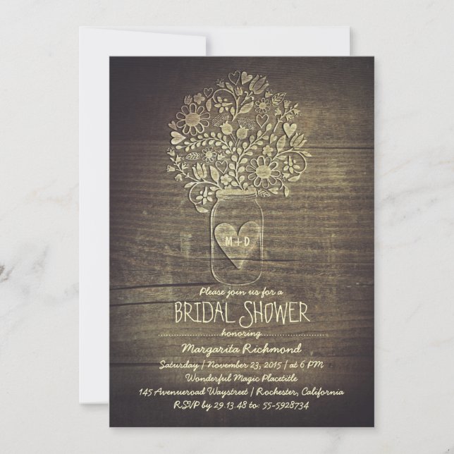 Invitation Floral Rustique Mason Jar Barn Fête des mariées (Devant)
