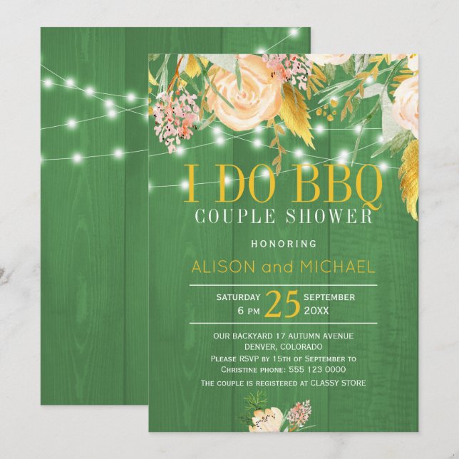 Invitation Floral rustique printemps i do bbq couple douche (Devant / Derrière)