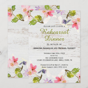 Invitation Floral rustique sur le Dîner de répétition en bois