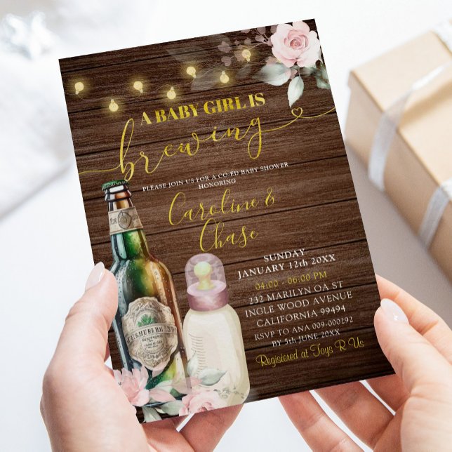 Invitation Floral rustique Une petite fille brasse du Baby sh (Créateur téléchargé)