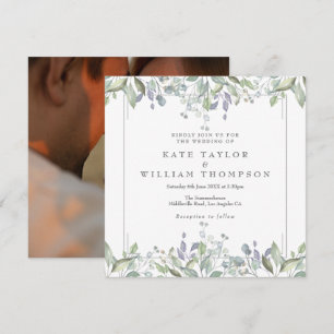 Invitation Floral Sage Et Lilac Carré Mariage Photo