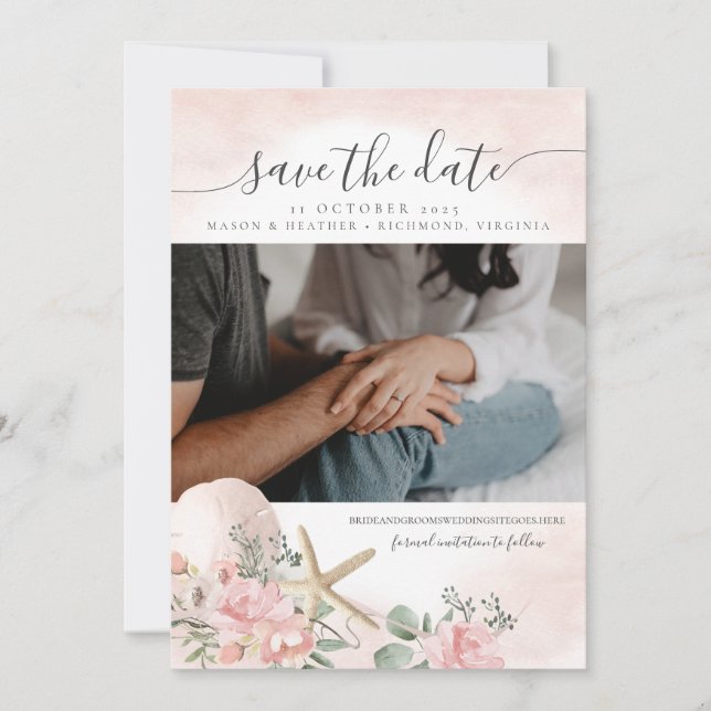 Invitation Floral Sands Beach Photo Save the Date (Devant)