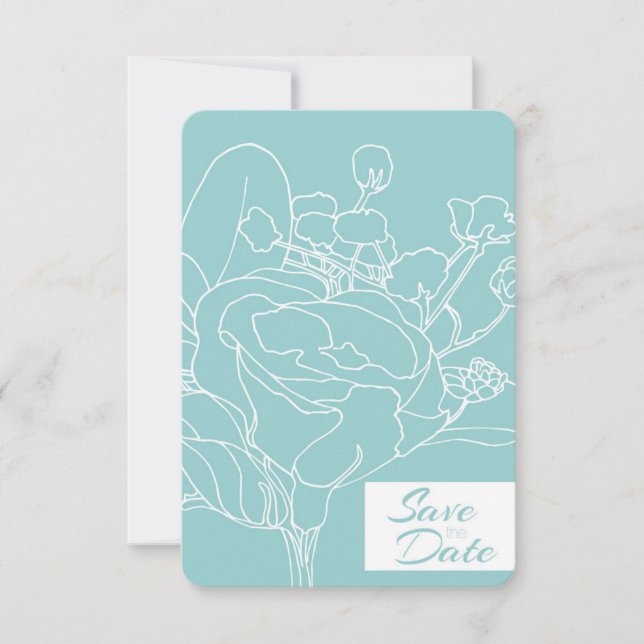 Invitation Floral Save the Date (Vert océan) (Devant)