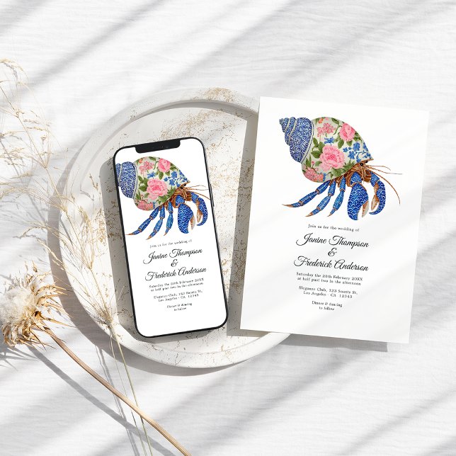 Invitation Floral Shelllfish Coastal Wedding (Floral Shelllfish Coastal Wedding Invitation)