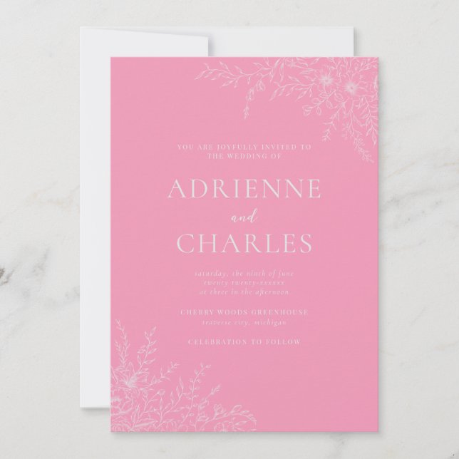 Invitation Floral Simplicity 1 Ballet Pink Minimal Wedding (Devant)