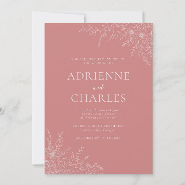 Invitation Floral Simplicity 1 Dusty Rose Minimal Wedding (Devant)