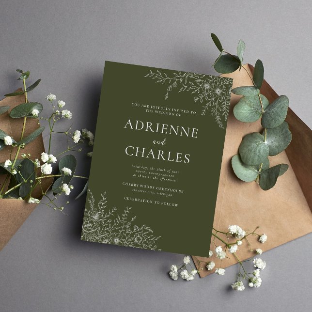 Invitation Floral Simplicity 1 Modern Green Minimal Wedding (Créateur téléchargé)