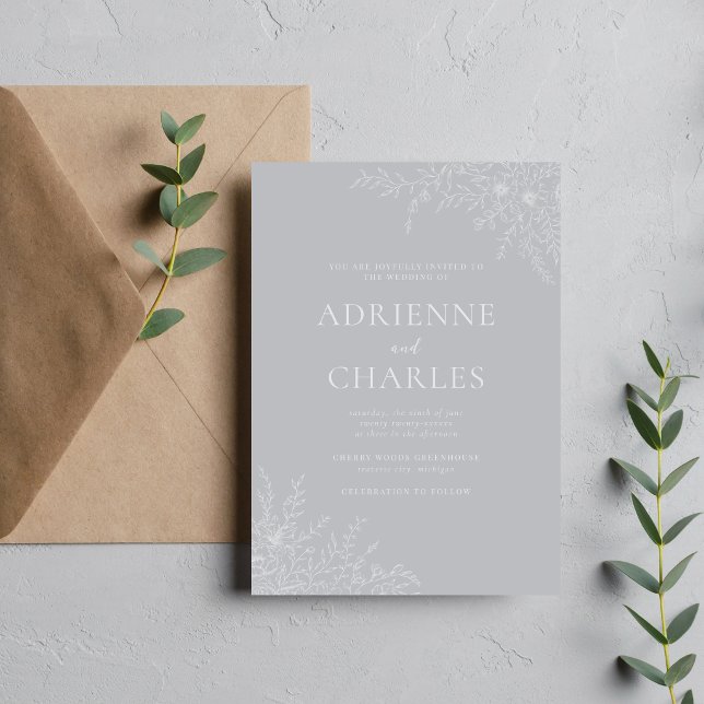 Invitation Floral Simplicity 1 Sterling Gray Minimal Wedding (Créateur téléchargé)
