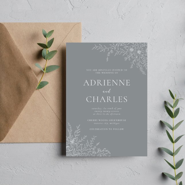 Invitation Floral Simplicity 1 Stone Gray Minimal Wedding (Créateur téléchargé)