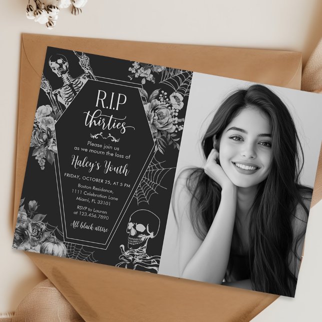 Invitation Floral Skull RIP Thirties 40th Birthday Photo (Créateur téléchargé)