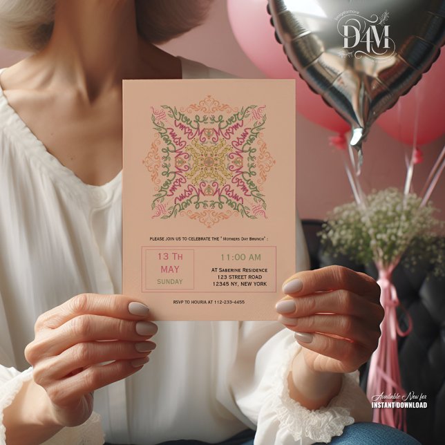 Invitation Floral Soft peach kaleidoscopic Script Best Mom  (Créateur téléchargé)