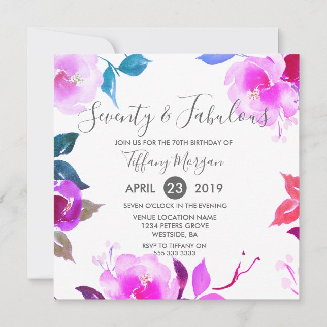 Invitation Floral Soixante-dix et fabuleux 70e fête d'anniver (Devant)