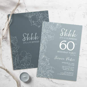Invitation Floral Steel Blue Botanical Surprise 60e anniversa