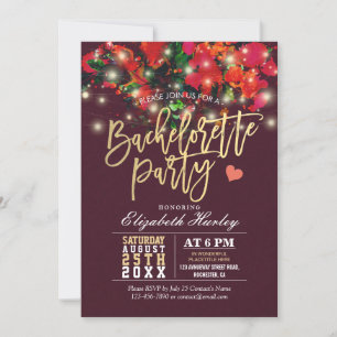Invitation Floral String Lumière Gold Script Bachelorette Par