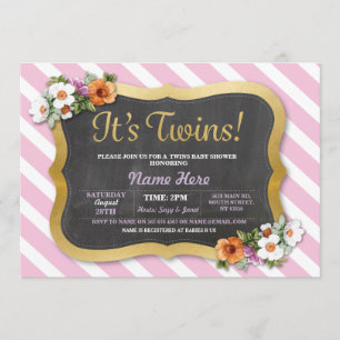 Invitation Floral Stripe Pink du Baby shower Girl 