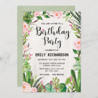 Invitation floral succulent de fête d'anniversaire