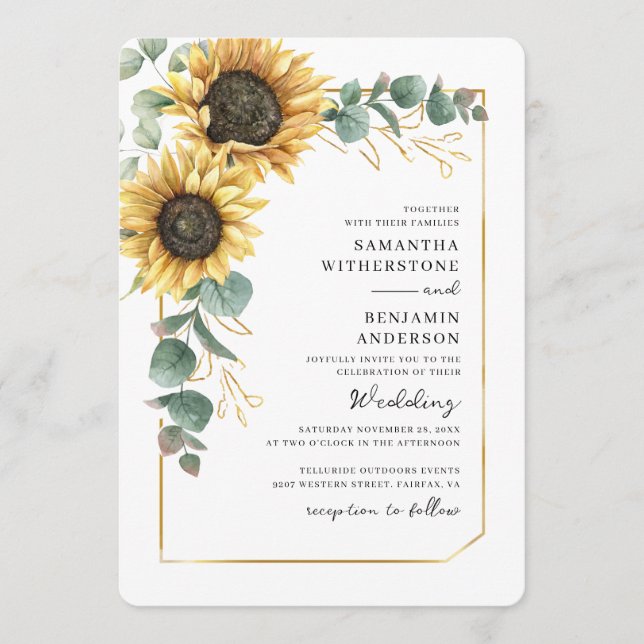 Invitation Floral Sunflower Eucalyptus QR Code Wedding (Devant)