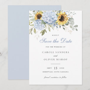 Invitation Floral Sunflowers Blue Hydrangea Mariage Date de s