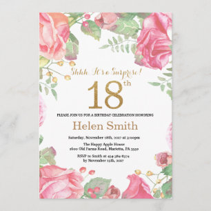 Invitation Floral Surprise 18e anniversaire Parties scintilla