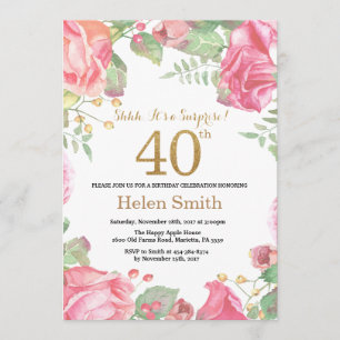 Invitation Floral Surprise 40e anniversaire Parties scintilla