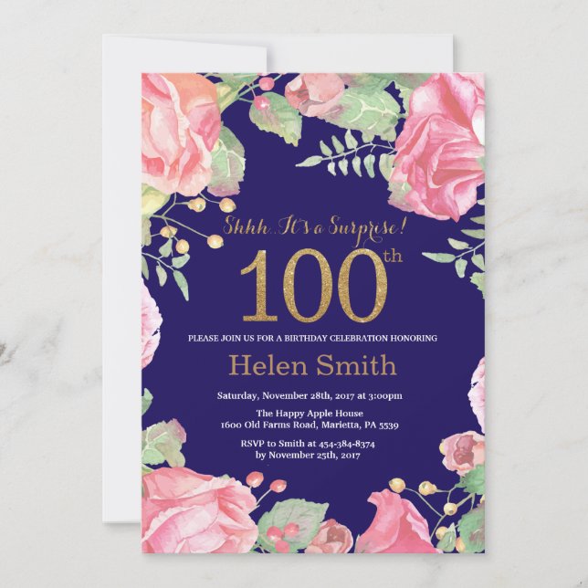 Invitation Floral Surprise 90e Anniversaire Gold Parties scin (Devant)