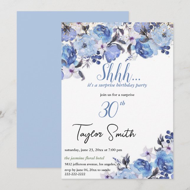 invitation Floral Surprise Party (Devant / Derrière)