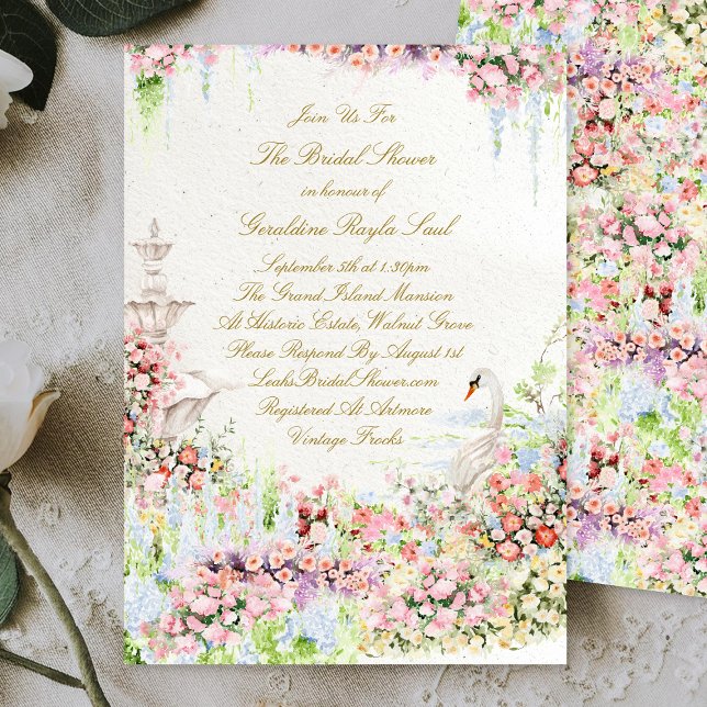 Invitation floral swan chic calligraphy bridal shower (Créateur téléchargé)