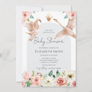 Invitation Floral Swan Princess Baby Shower