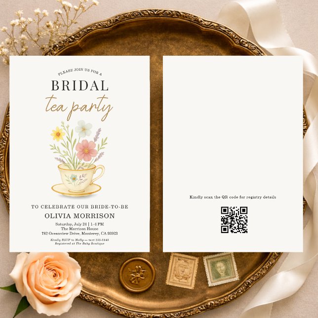 Invitation Floral Tea Party QR Code Bridal Shower (Créateur téléchargé)