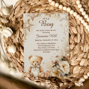 Invitation Floral Teddy Bear C’est un Baby shower pour garçon