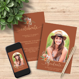 Invitation Floral Teracotta Boho Arch Photo Graduation