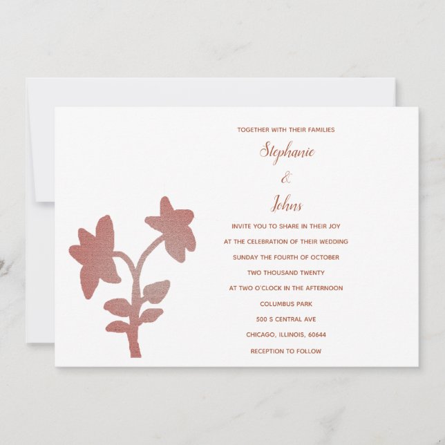 Invitation Floral Terracotta Blanc Classique Simple Mariage (Devant)
