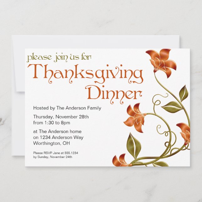 Invitation Floral Thanksgiving Diner Party 29 (Devant)