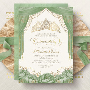 Invitation Floral Tiara Sage Quinceanera verte
