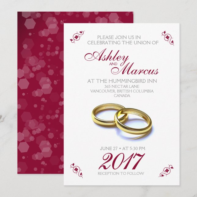 Invitation Floral traditionnel et anneaux Mariage gris Bourgo (Devant / Derrière)